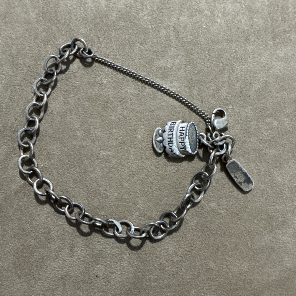 James Avery Forged Link Charm Bracelet Sterling Silver 925 Happy Birthday Charm